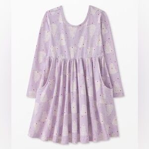 NWT Hanna Andersson LS Skater Dress Pockets, Sparkly Trees Purple, Size 120